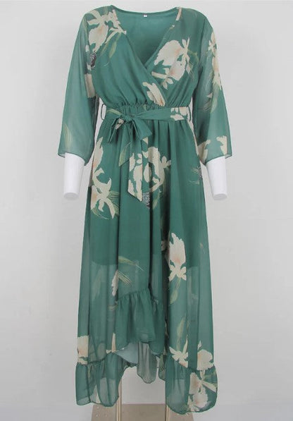 Women's Elegant High-Quality Maxi Dress with Floral Forest Pattern