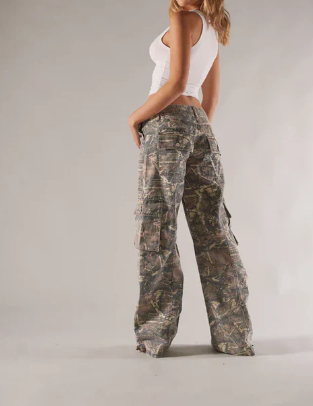 Women's Trendy Cotton Cargo Pants with Low Waist Design and Multiple Pockets