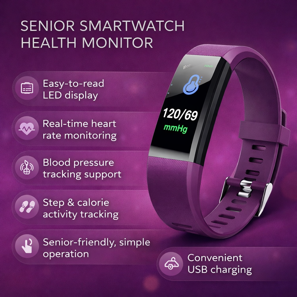 Senior Smartwatch Health Monitor GPS Tracker Easy Use