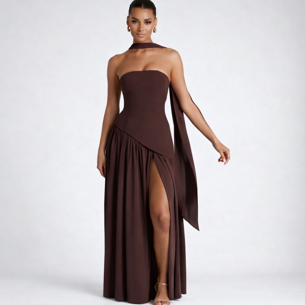 Strapless Maxi Dress Yellow Black Brown Mint Summer