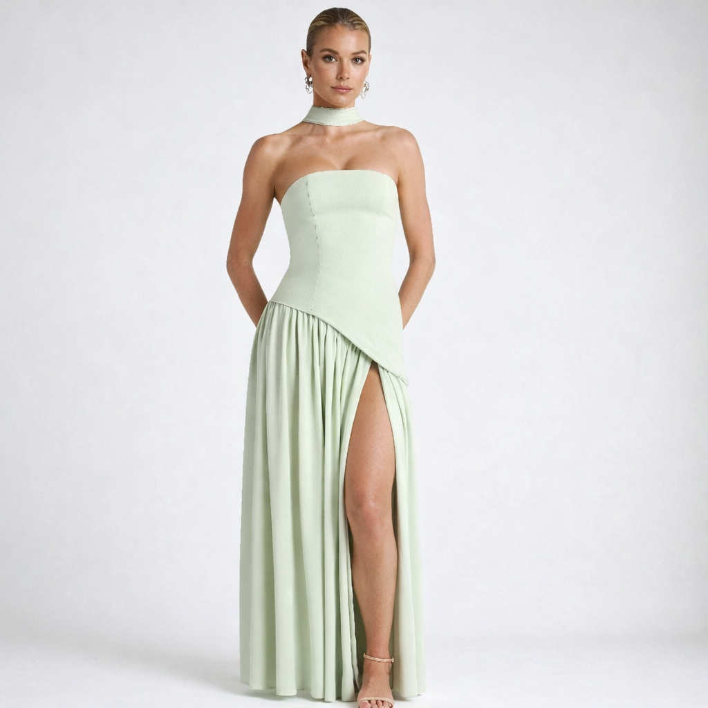 Strapless Maxi Dress Yellow Black Brown Mint Summer