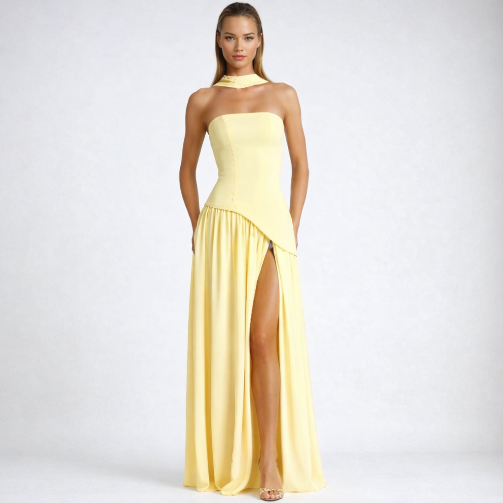 Strapless Maxi Dress Yellow Black Brown Mint Summer