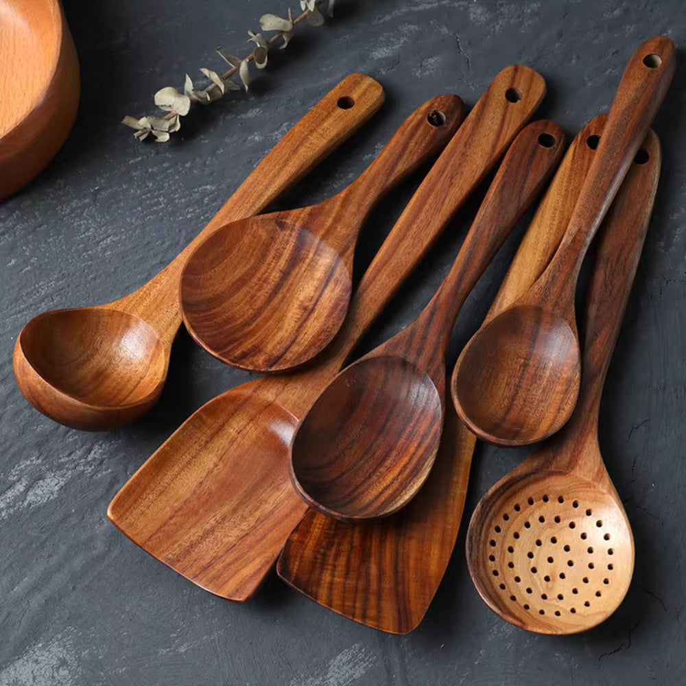 Teak Wood Kitchen Utensil Set Cooking Utensils