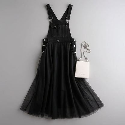 Women's Summer Dress Denim Strap Tulle | Casual Dress