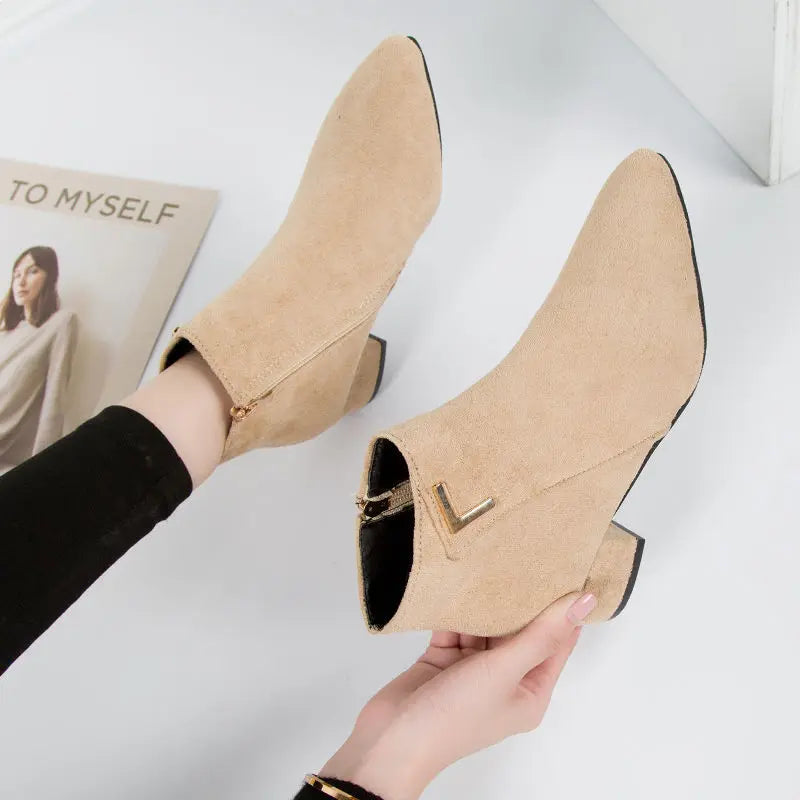 Ankle Boots with Zipper and Heel for Women