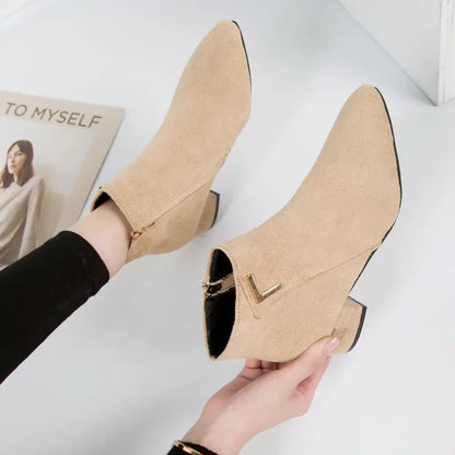 Ankle Boots with Zipper and Heel for Women
