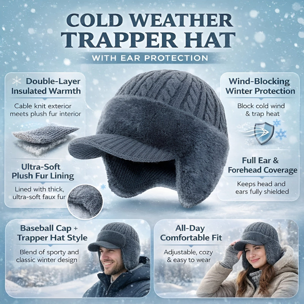 Winter Trapper Hat Ear Protection Warm Wool Lining 3