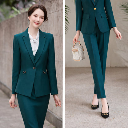 Women's Buttoned Notched Lapel Blazer and Pants Co-ords Set