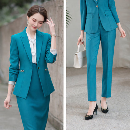 Women's Buttoned Notched Lapel Blazer and Pants Co-ords Set
