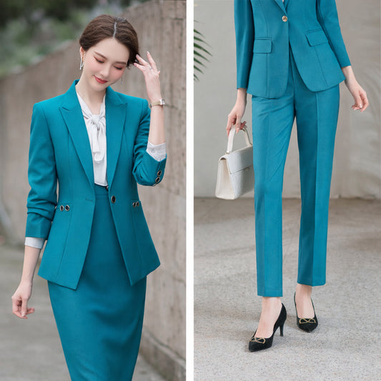 Women's Buttoned Notched Lapel Blazer and Pants Co-ords Set