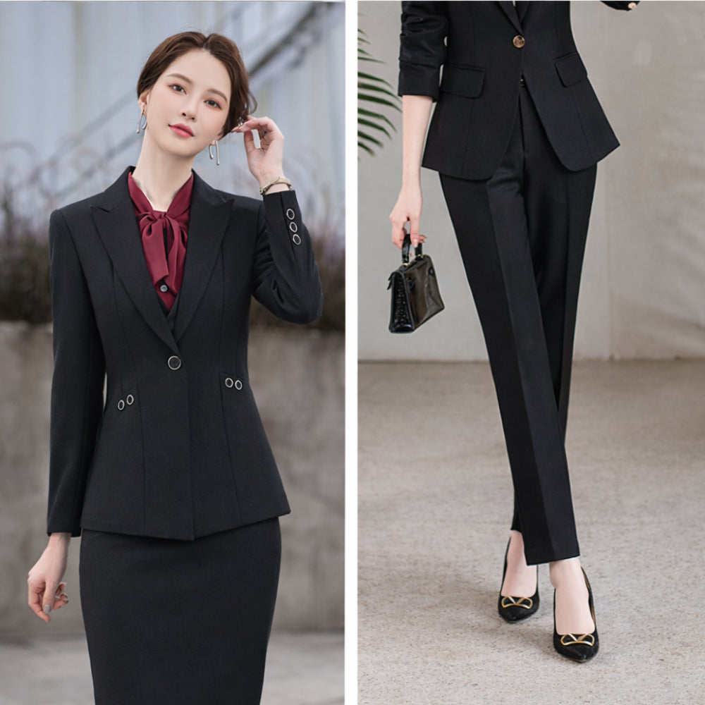 Women's Buttoned Notched Lapel Blazer and Pants Co-ords Set