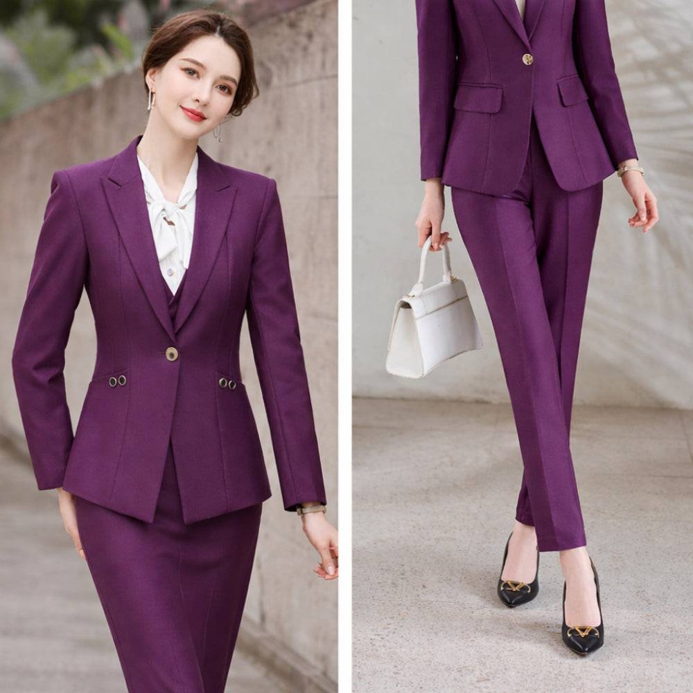 Women's Buttoned Notched Lapel Blazer and Pants Co-ords Set