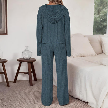Women's Casual Solid Colour Hoodie and Straight Leg Pants Two Piece Set with Drawstring | Perfect for Casual Days