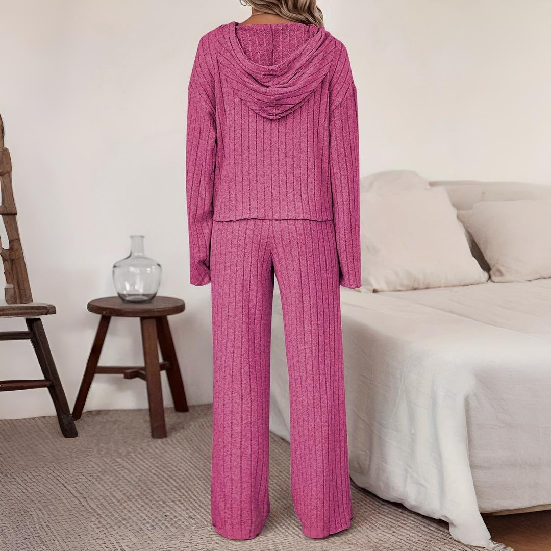 Women's Casual Solid Colour Hoodie and Straight Leg Pants Two Piece Set with Drawstring | Perfect for Casual Days