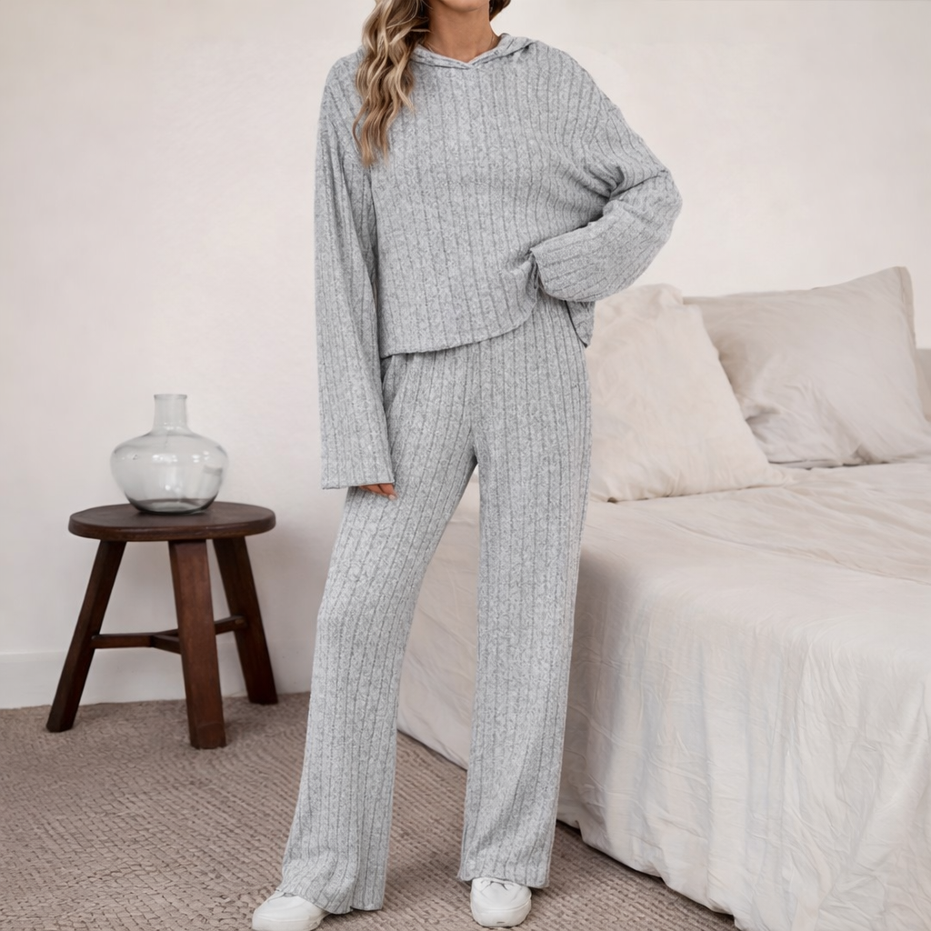 Women's Casual Solid Colour Hoodie and Straight Leg Pants Two Piece Set with Drawstring | Perfect for Casual Days
