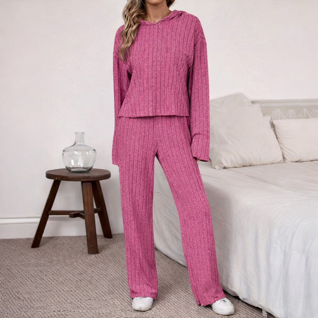 Women's Casual Solid Colour Hoodie and Straight Leg Pants Two Piece Set with Drawstring | Perfect for Casual Days