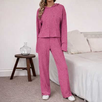 Women's Casual Solid Colour Hoodie and Straight Leg Pants Two Piece Set with Drawstring | Perfect for Casual Days