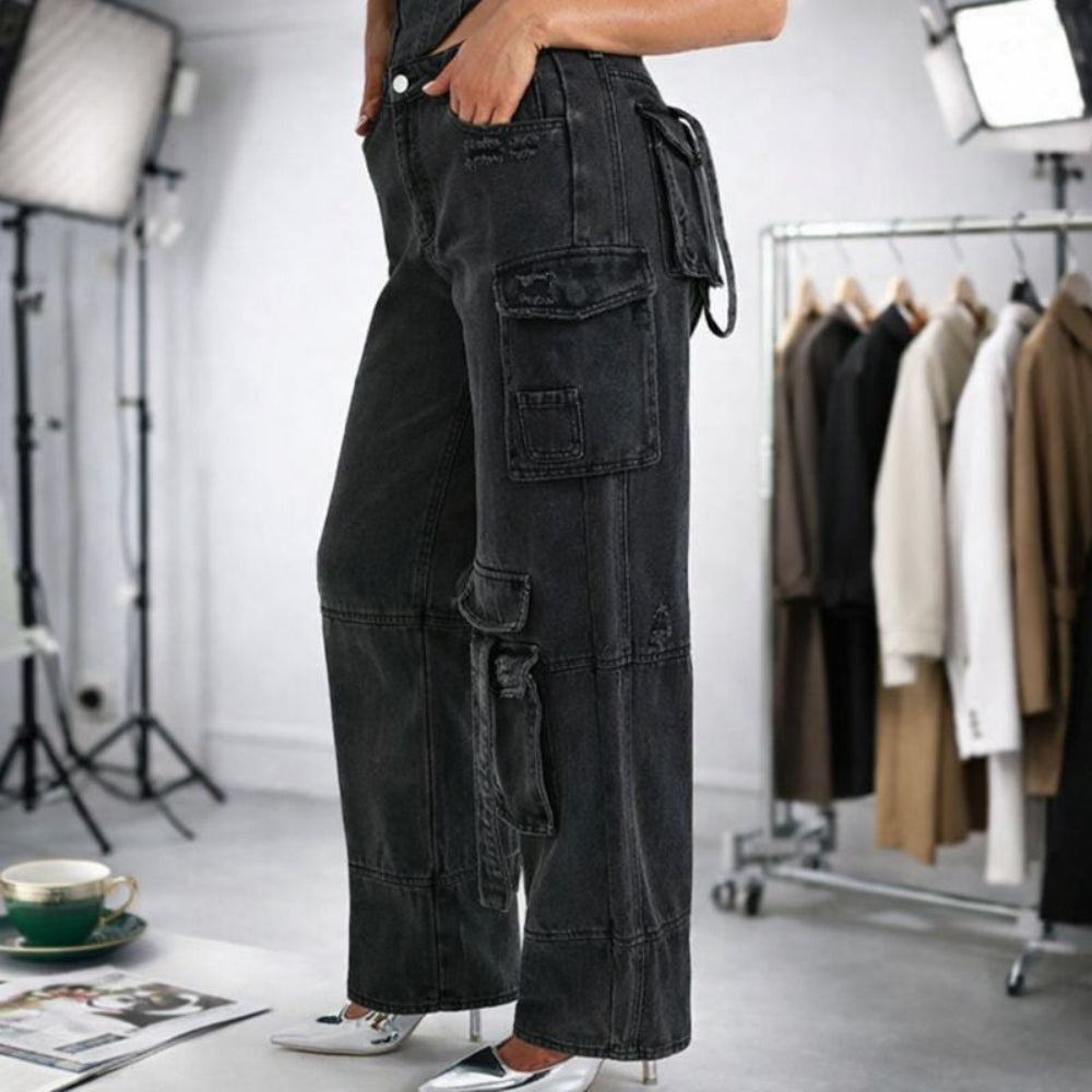 Women's Chic Denim Set Corset Top and Relaxed Cargo Pants