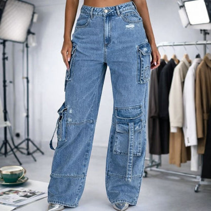 Women's Chic Denim Set Corset Top and Relaxed Cargo Pants