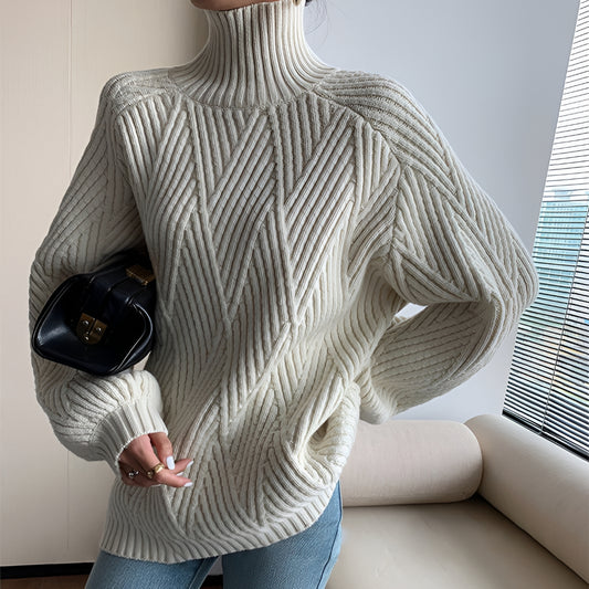 Women's Comfortable Urban Oversized Long Sleeve Knit Style Turtleneck Jumper | Ideal for Winter