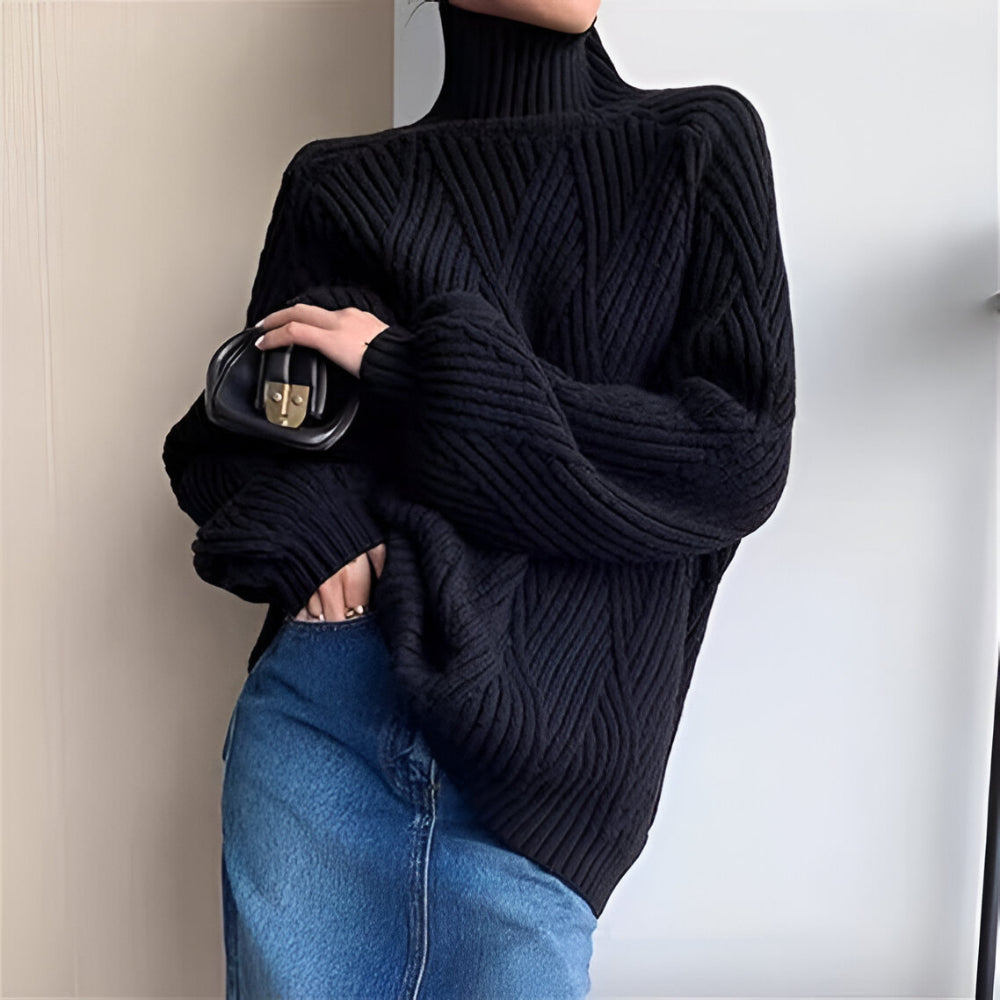 Women's Comfortable Urban Oversized Long Sleeve Knit Style Turtleneck Jumper | Ideal for Winter