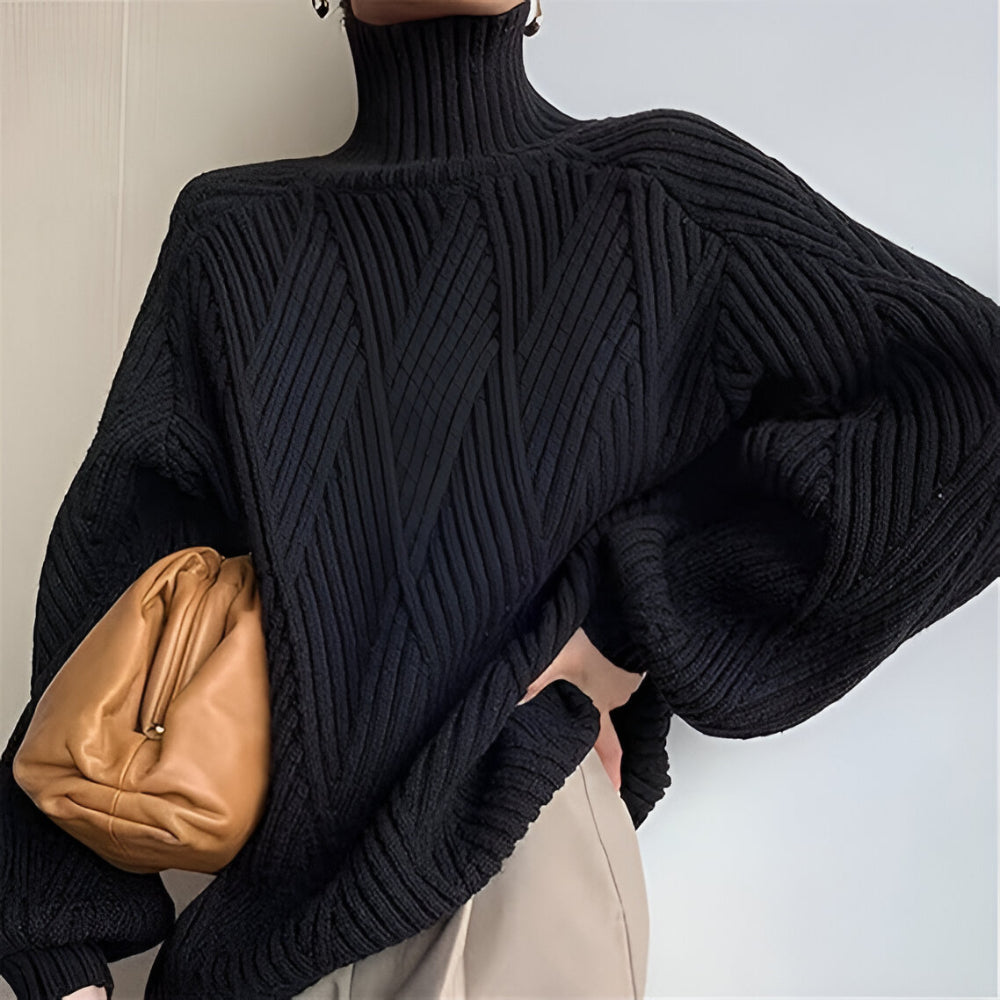 Women's Comfortable Urban Oversized Long Sleeve Knit Style Turtleneck Jumper | Ideal for Winter