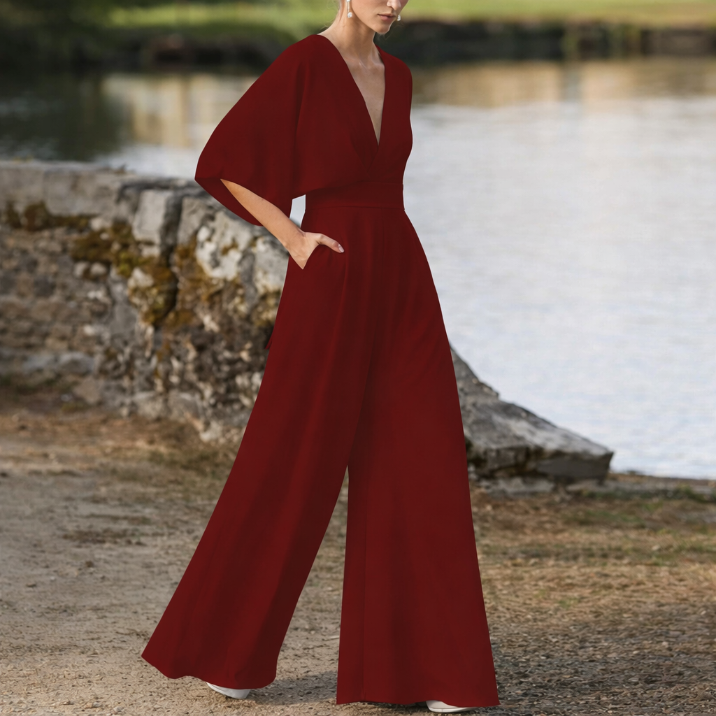 Women’s Jumpsuit Wide Leg V Neck Batwing Sleeve Full Length