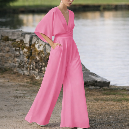 Women’s Jumpsuit Wide Leg V Neck Batwing Sleeve Full Length