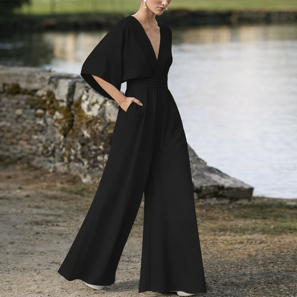 Women’s Jumpsuit Wide Leg V Neck Batwing Sleeve Full Length
