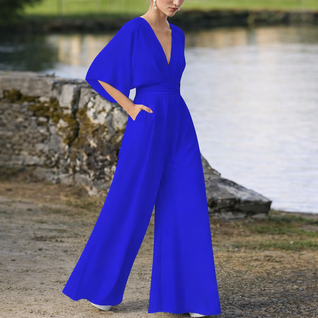 Women’s Jumpsuit Wide Leg V Neck Batwing Sleeve Full Length