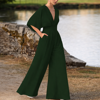 Women’s Jumpsuit Wide Leg V Neck Batwing Sleeve Full Length