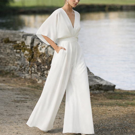 Women’s Jumpsuit Wide Leg V Neck Batwing Sleeve Full Length