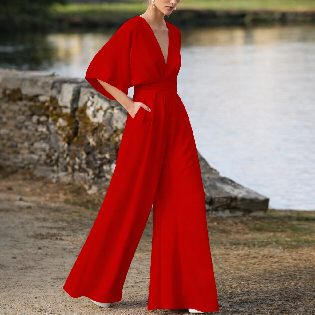 Women’s Jumpsuit Wide Leg V Neck Batwing Sleeve Full Length