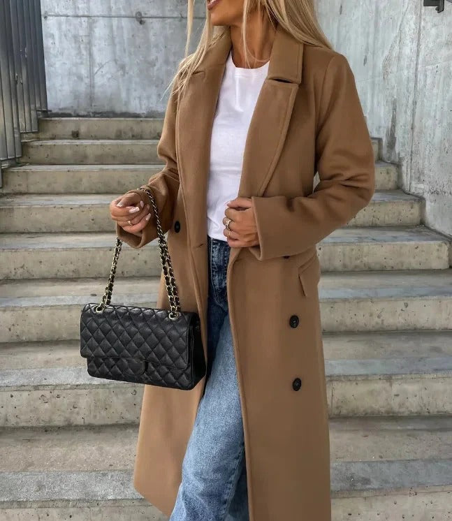 Women’s Long Double-Breasted Belted Coat