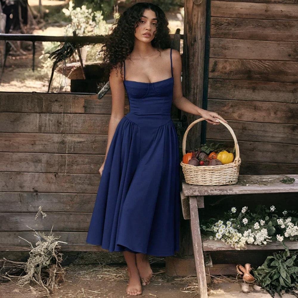 Women’s Summer Dress Corset A Line Spaghetti Strap Midi