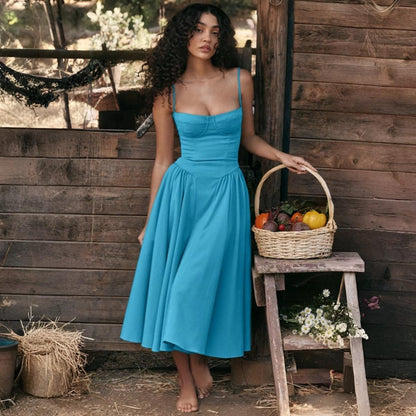 Women’s Summer Dress Corset A Line Spaghetti Strap Midi