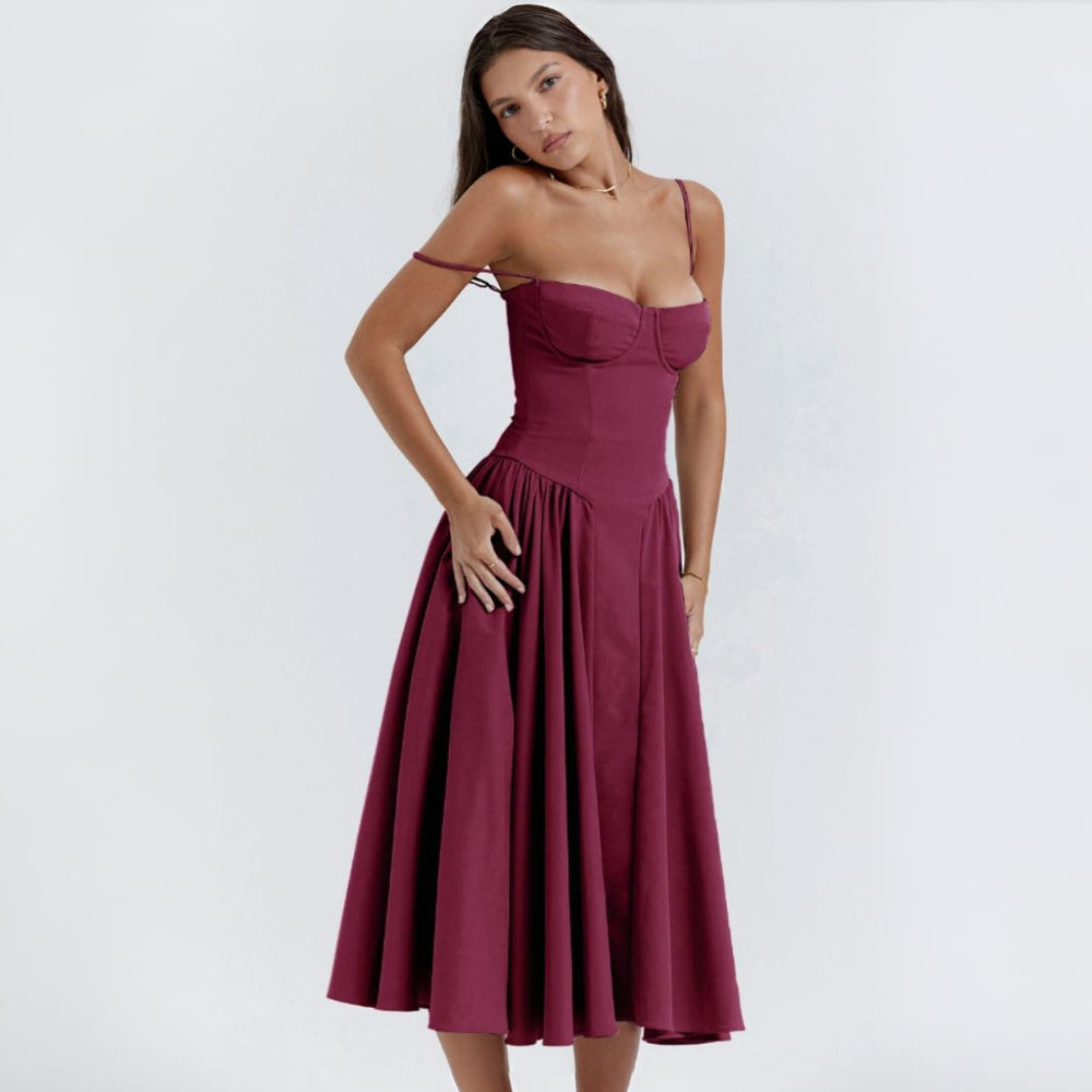 Women’s Summer Dress Corset A Line Spaghetti Strap Midi