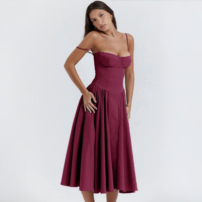 Women’s Summer Dress Corset A Line Spaghetti Strap Midi