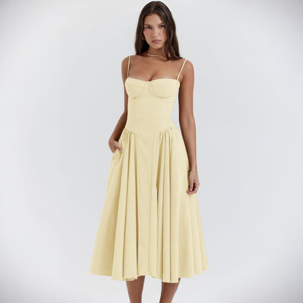 Women’s Summer Dress Corset A Line Spaghetti Strap Midi
