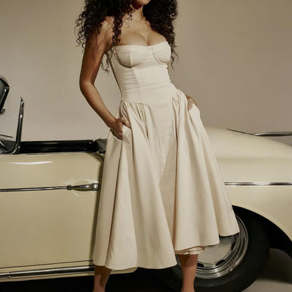 Women’s Summer Dress Corset A Line Spaghetti Strap Midi