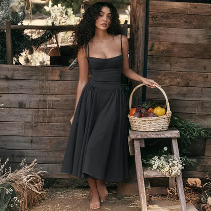Women’s Summer Dress Corset A Line Spaghetti Strap Midi