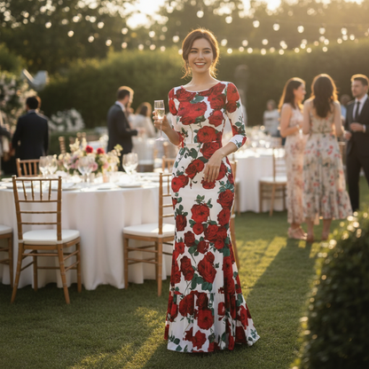 Women's Floral Long Sleeve Maxi Dress Elegant Bodycon Maxi