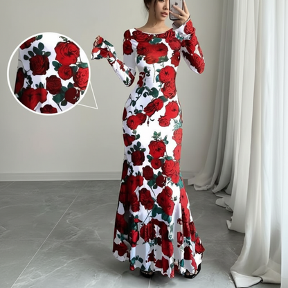 Women's Floral Long Sleeve Maxi Dress Elegant Bodycon Maxi