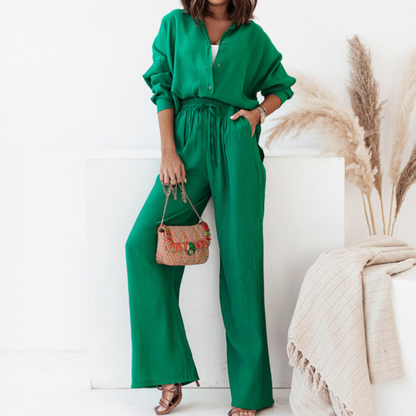 Women's Buttoned Elastic Waist Outfit set