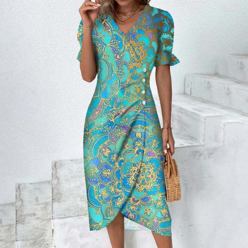 Myra - Women's Midi Dress with Buttons