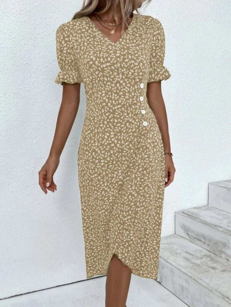 Myra - Women's Midi Dress with Buttons