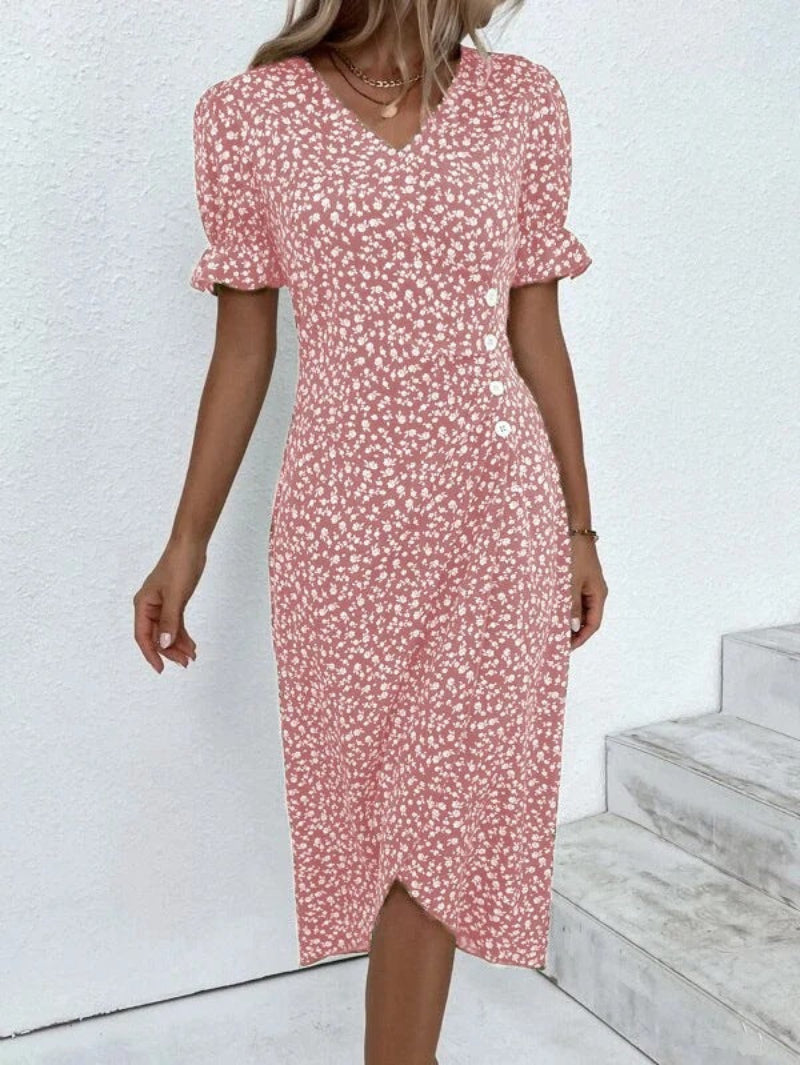 Myra - Women's Midi Dress with Buttons