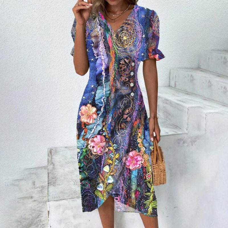 Myra - Women's Midi Dress with Buttons