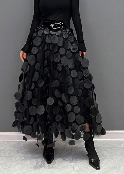Women's Midi Skirt with Dot Patchwork Design