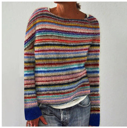 Holly - Women's Knit Sweater with Striped Design